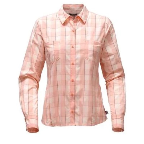 The North Face Tops - The North Face Long Sleeve Sunblocker Button Shirt Coral Plaid Pockets Women’s S
